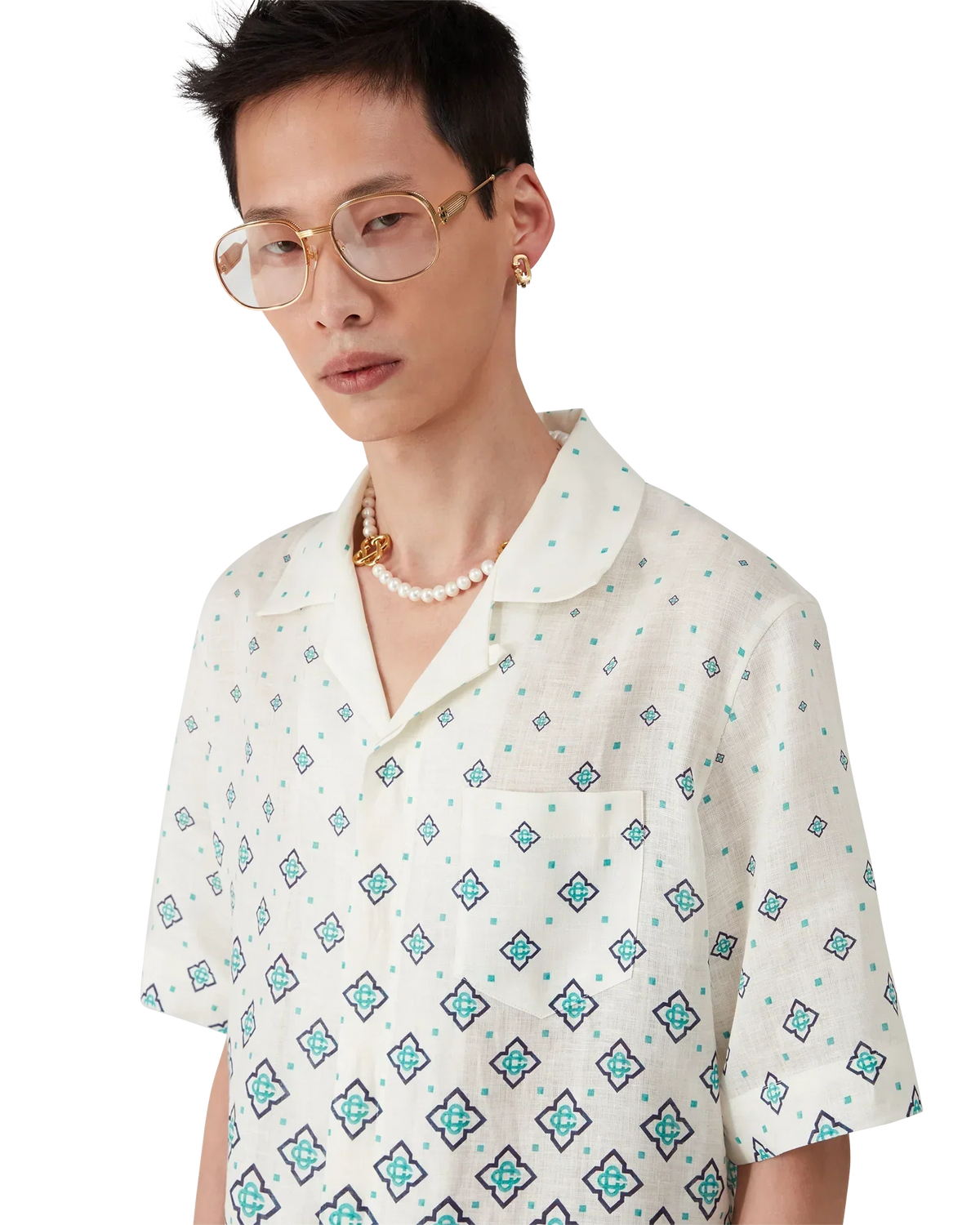 Gradient Monogram Short Sleeve Linen Shirt | Casablanca Paris | Image 5