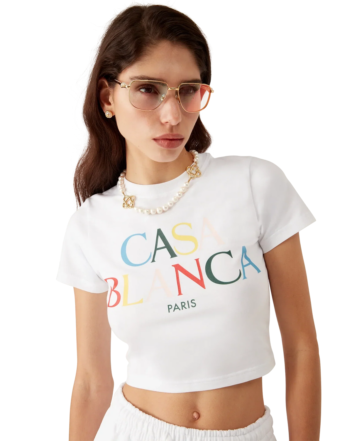 Stacked Logo Cropped Short Sleeve T-Shirt | Casablanca Paris | Image 5