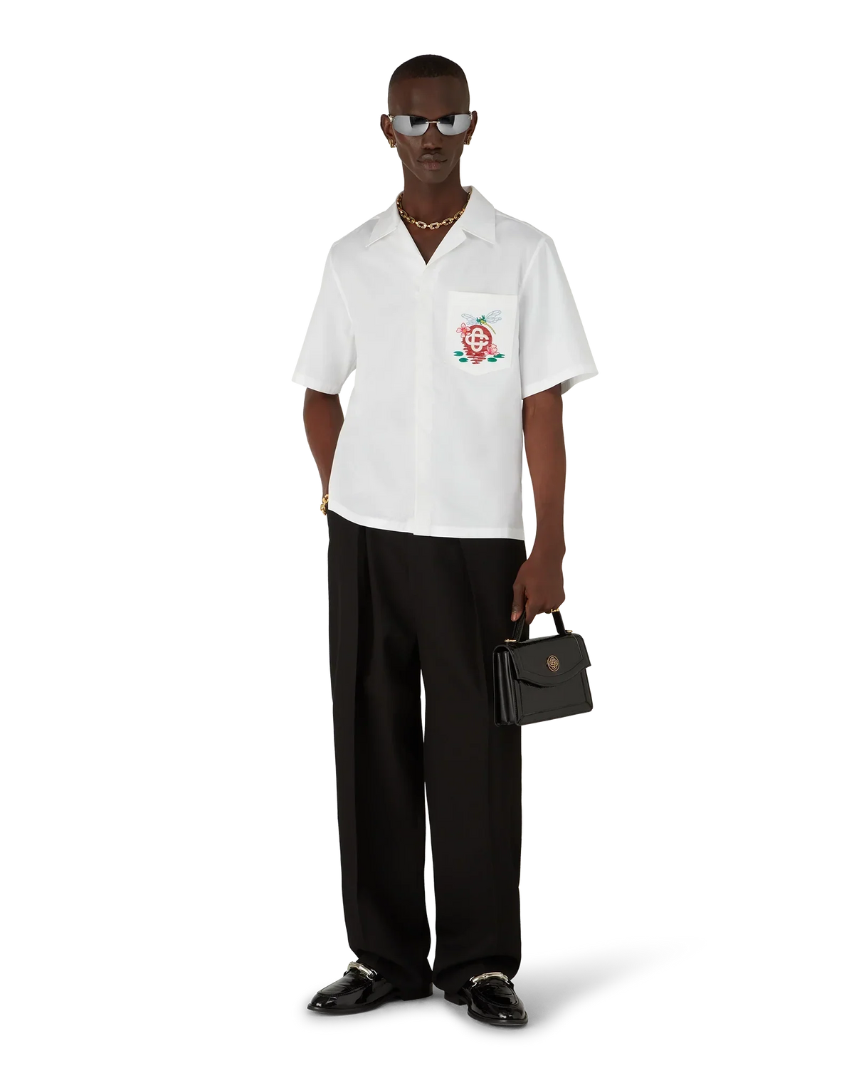 Cotton Poplin Embroidered Short Sleeve Shirt | Casablanca Paris | Image 2