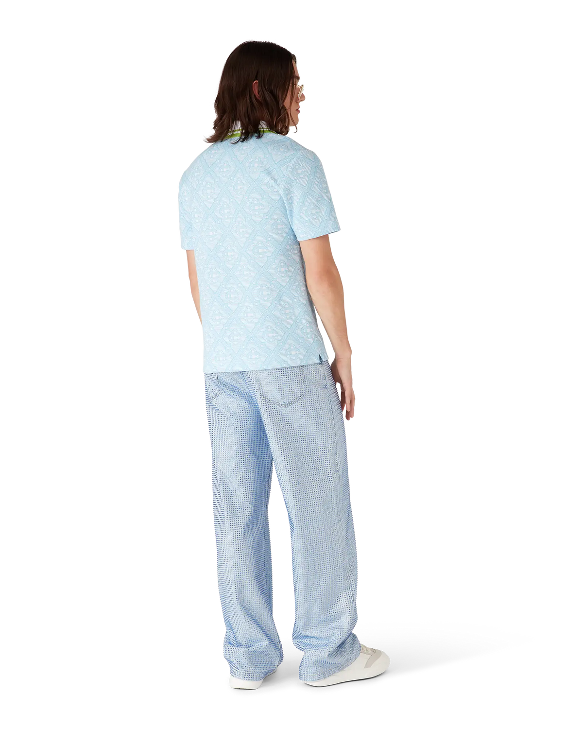 Pale Blue Jacquard Short Sleeve Jacquard Polo Shirt | Casablanca Paris | Image 3