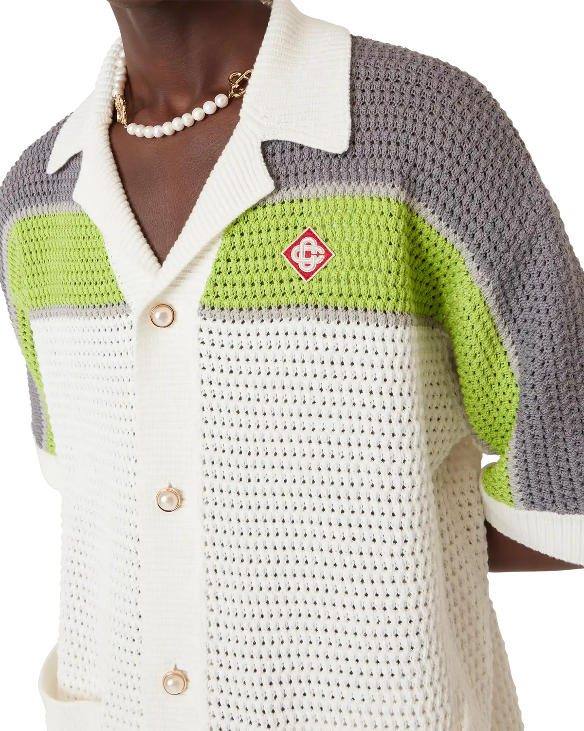 Stripe Crochet Short Sleeve Shirt | Casablanca Paris | Image 5