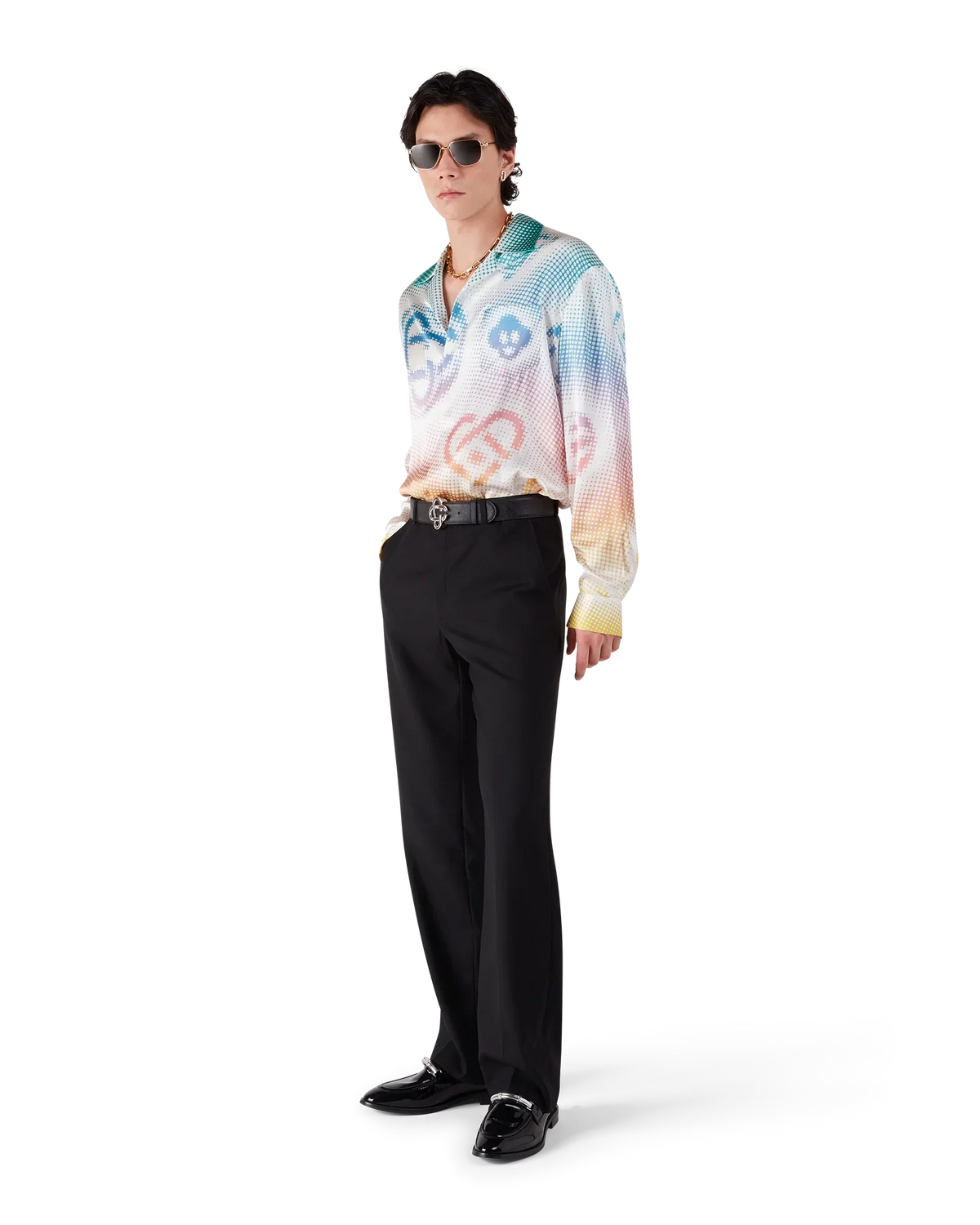 Halftone Logo Long Sleeve Silk Shirt | Casablanca Paris | Image 2