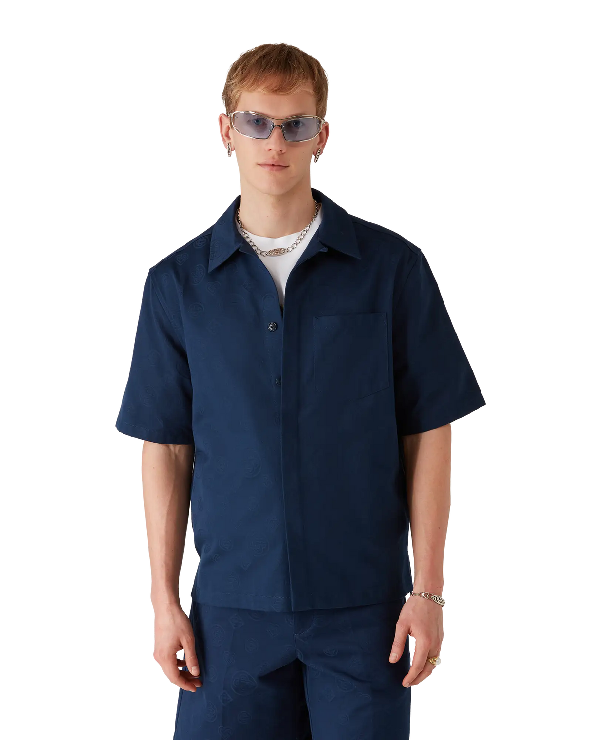 Navy Monogram Short Sleeve Shirt | Casablanca Paris | Image 4