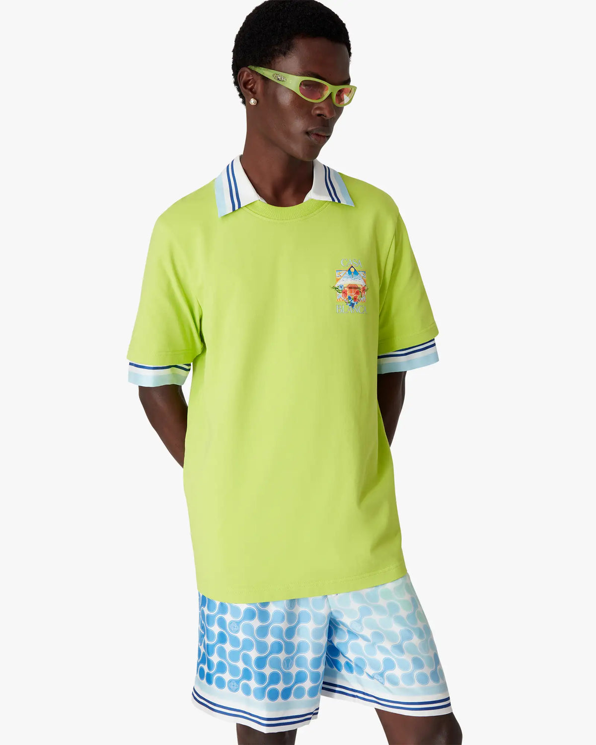 Lime Flower Court Icon Short Sleeve T-Shirt | Casablanca Paris | Image 4