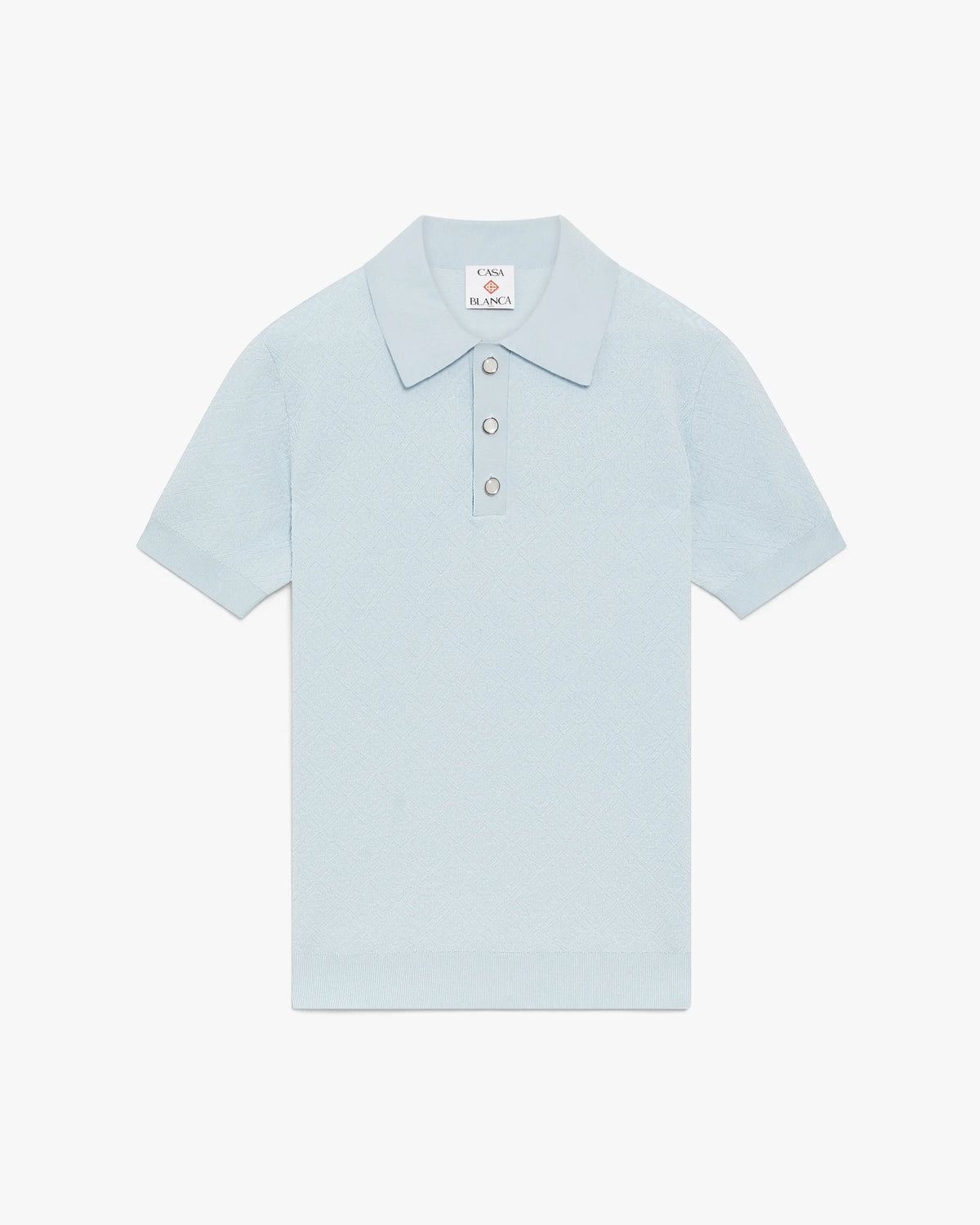 Blue Pointelle Monogram Short Sleeve Polo Shirt | Casablanca Paris | Image 1