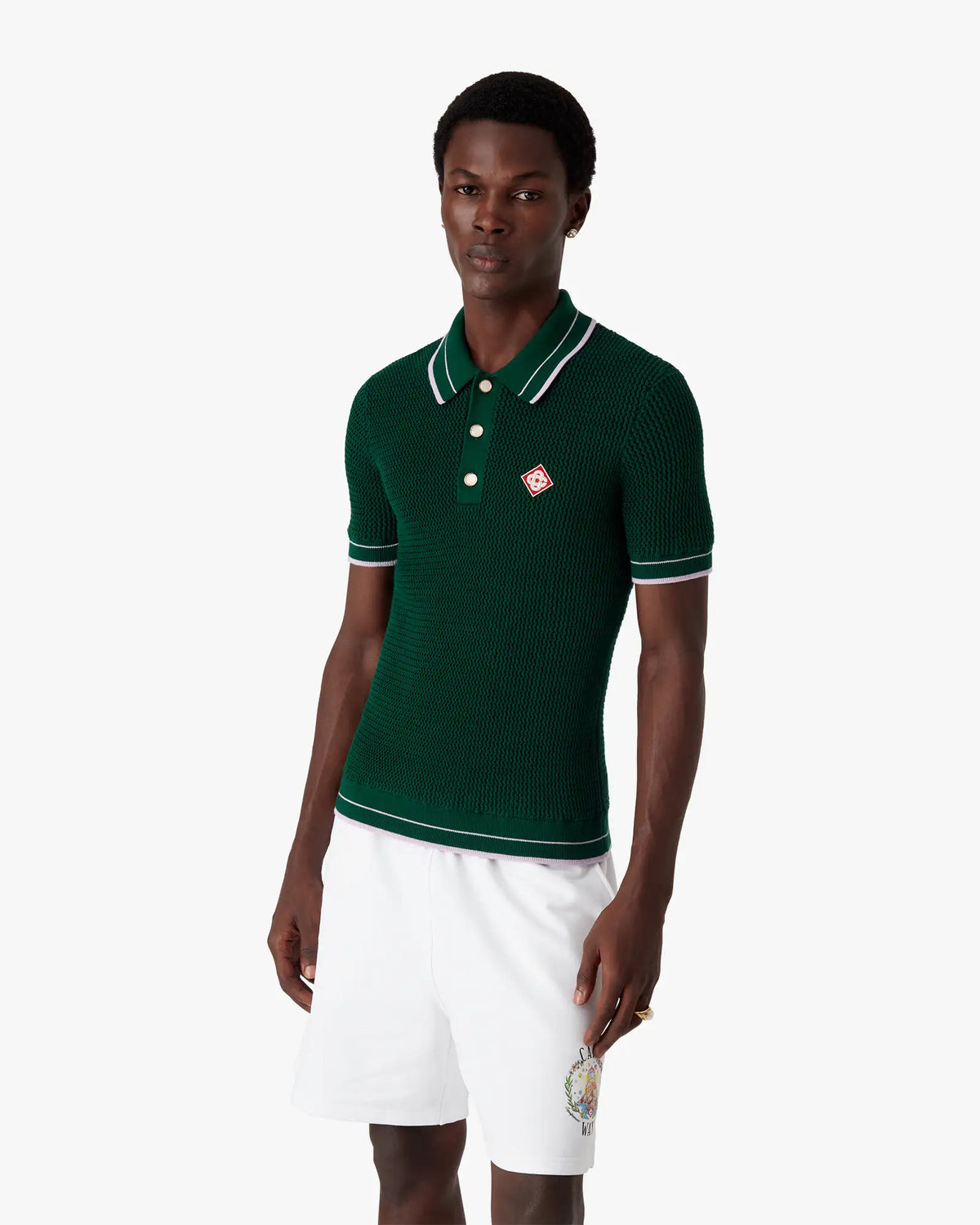Green Crochet Short Sleeve Polo Shirt | Casablanca Paris | Image 3