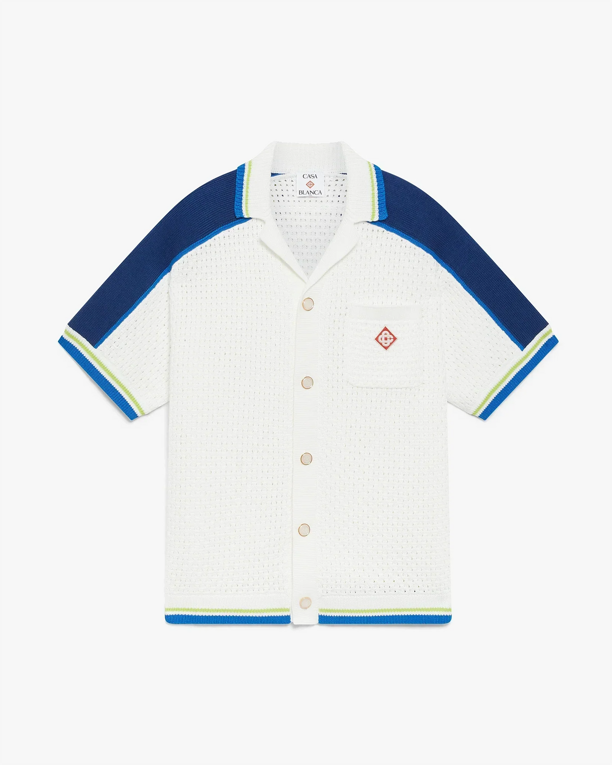 White & Blue Short Sleeve Crochet Shirt | Casablanca Paris | Image 1