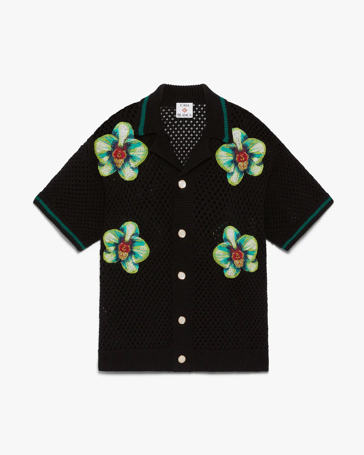 Glitch Orchid Embroidered Short Sleeve Crochet Shirt | Casablanca Paris | Image 1