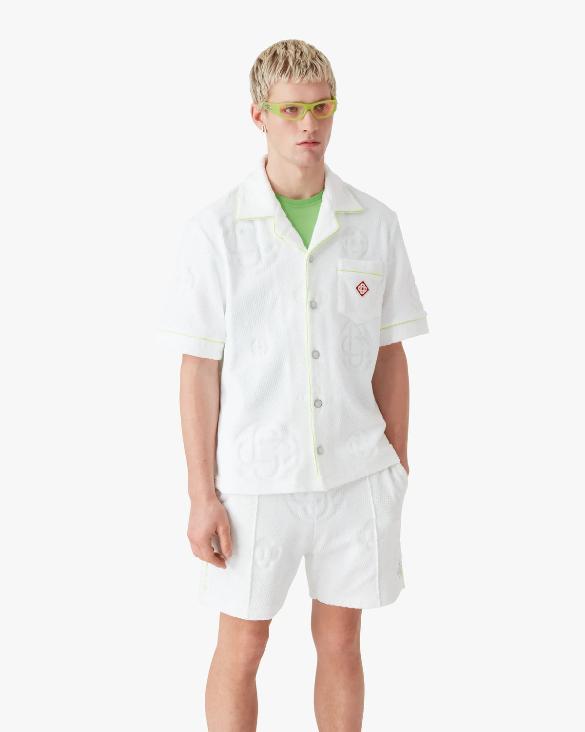 White Towelling Monogram Short Sleeve Shirt | Casablanca Paris | Image 4