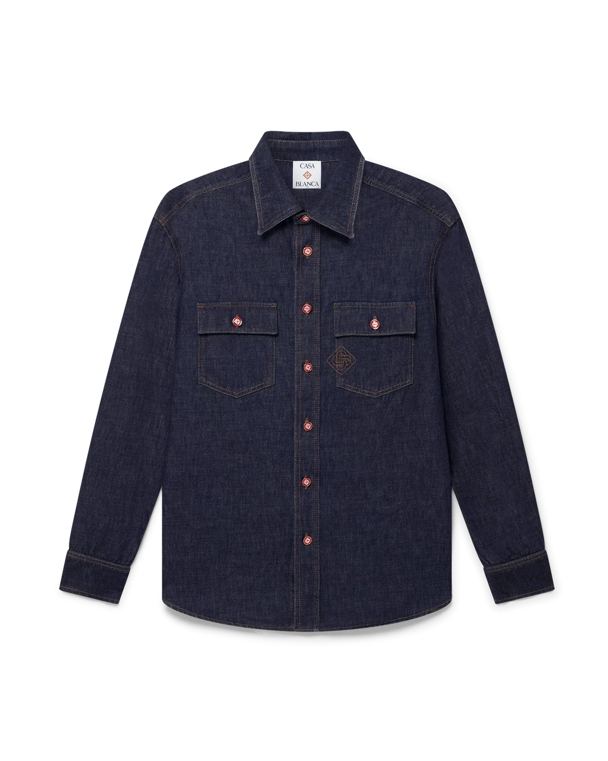 Denim Short Sleeve Shirt with Logo Embroidery | Casablanca Paris | Image 1