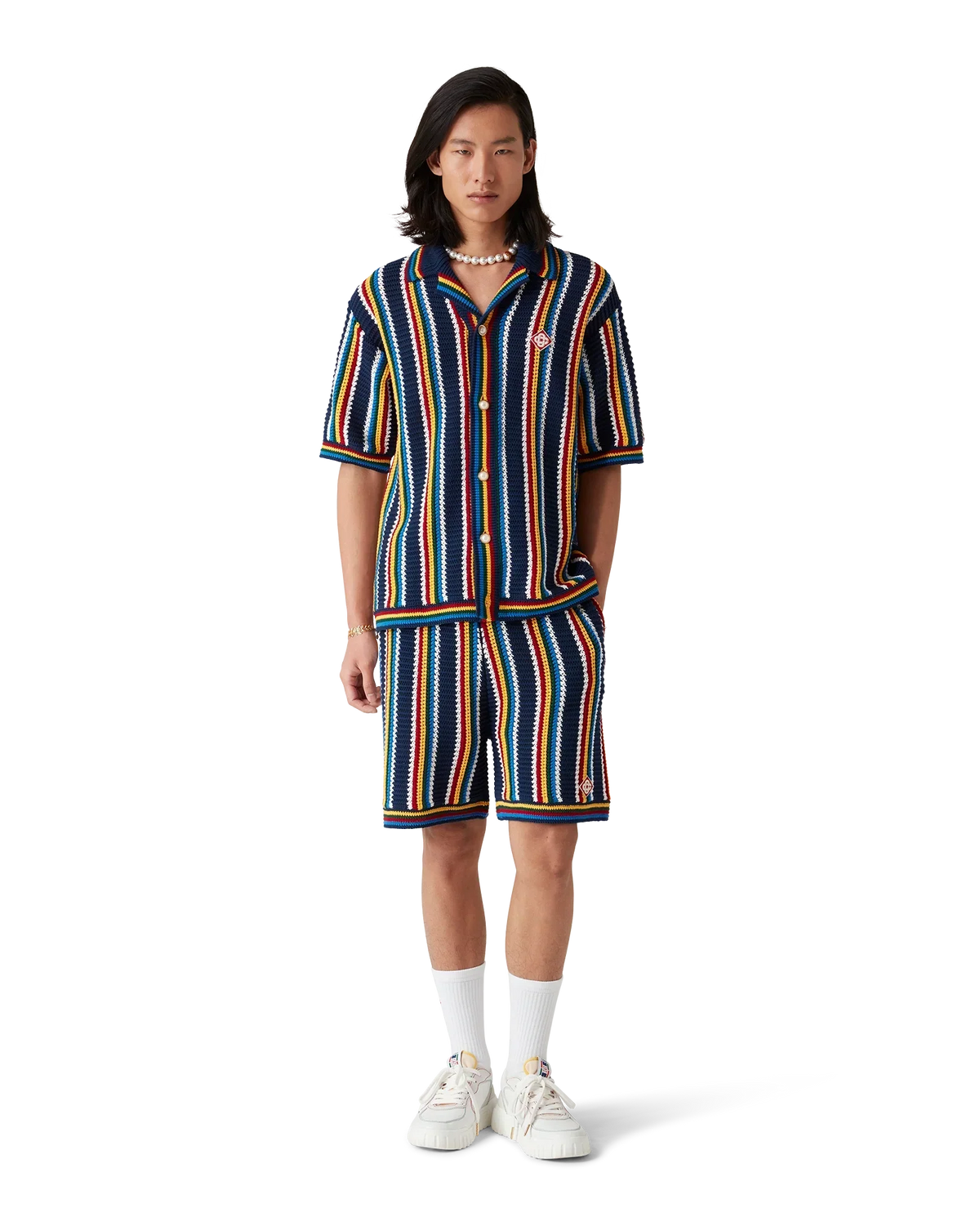 Crochet Short Sleeve Stripe Shirt | Casablanca Paris | Image 2