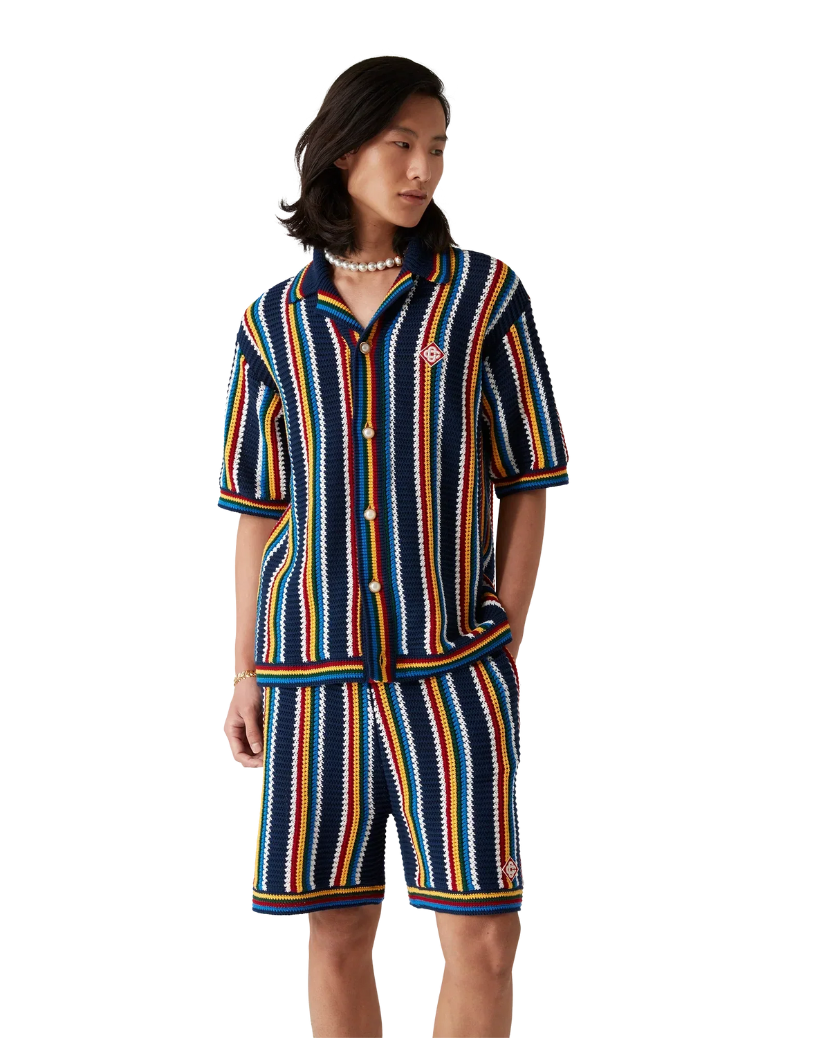 Crochet Short Sleeve Stripe Shirt | Casablanca Paris | Image 4