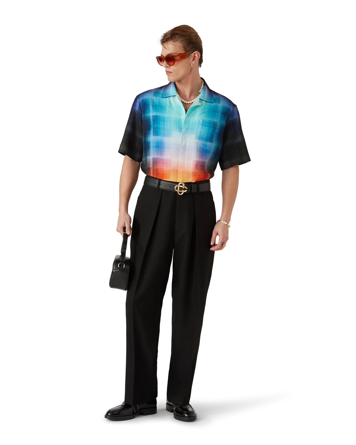 Gradient Check Viscose Blend Short Sleeve Shirt | Casablanca Paris | Image 6