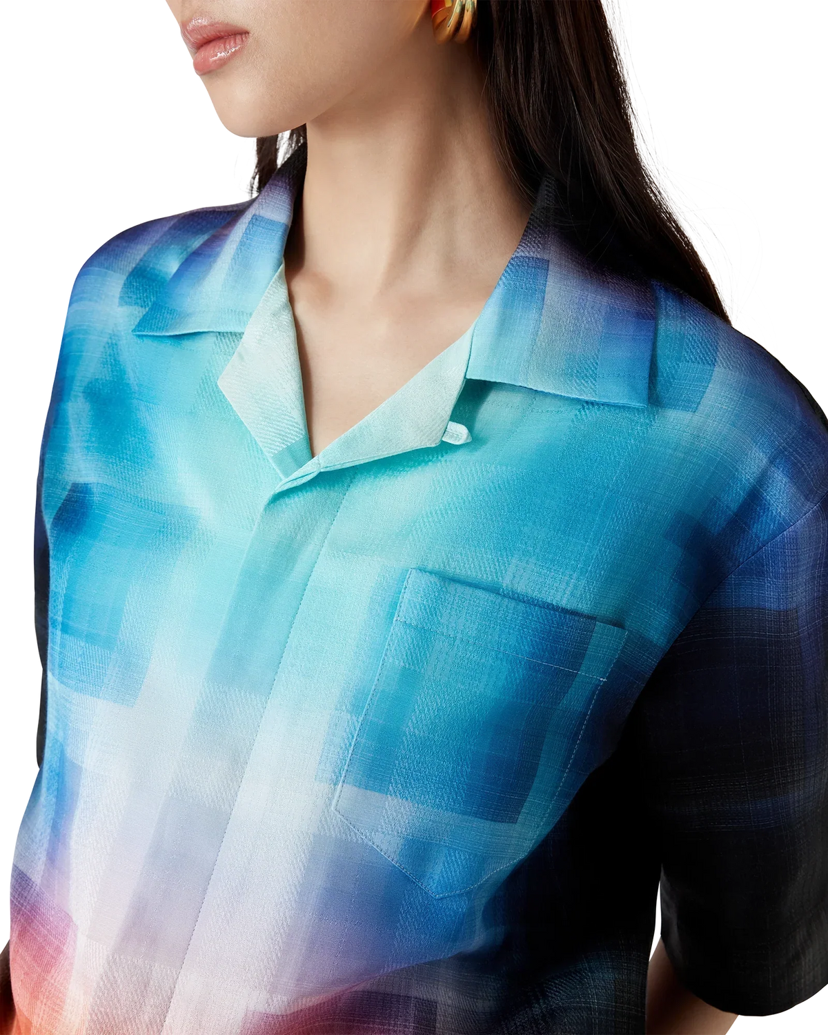Gradient Check Viscose Blend Short Sleeve Shirt | Casablanca Paris | Image 5