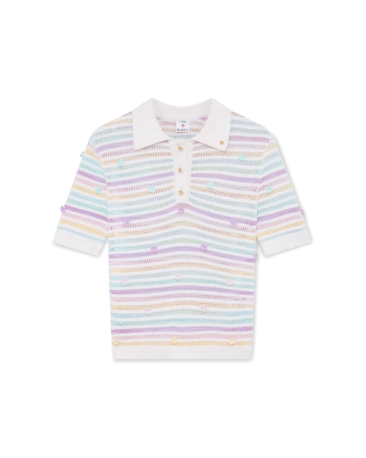Flower Stripe Cotton Crochet Polo | Casablanca Paris | Image 1