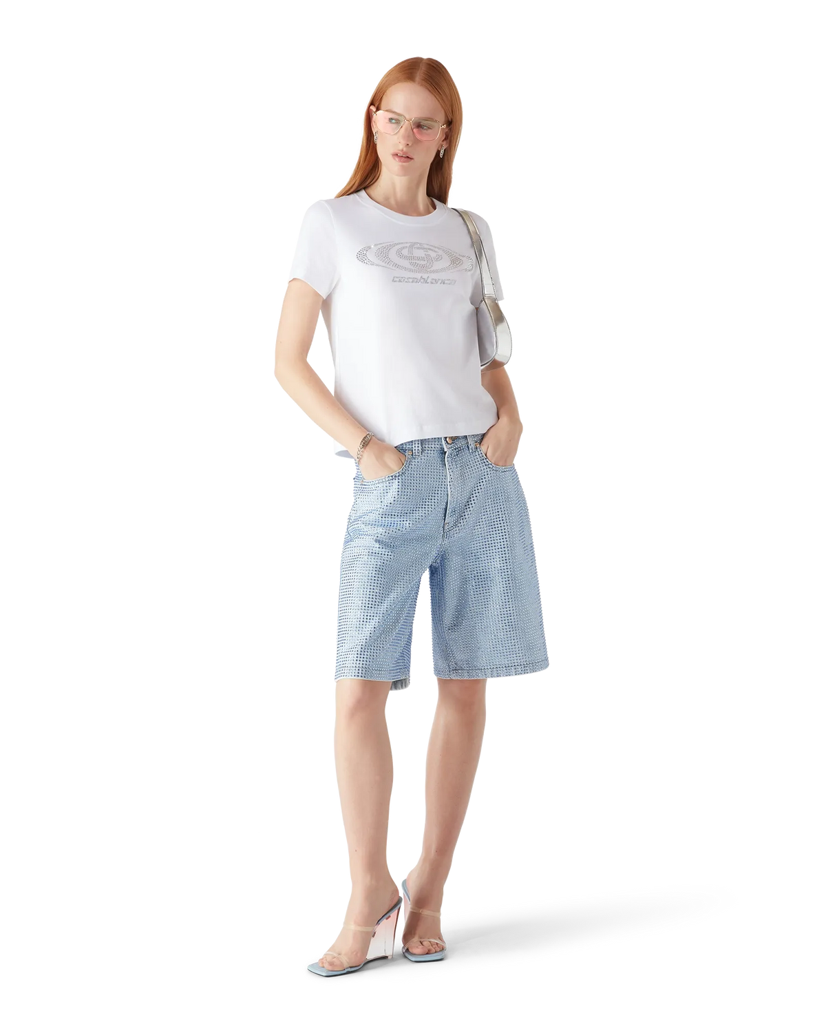 Crystal Warped Logo Fitted Short Sleeve T-Shirt | Casablanca Paris | Image 2