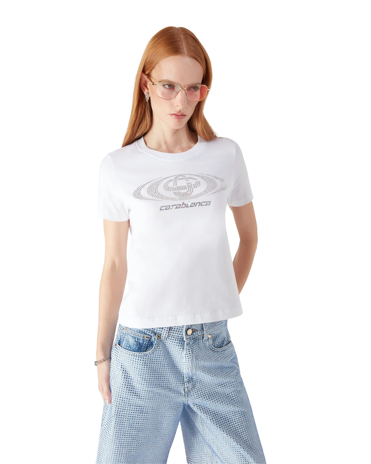 Crystal Warped Logo Fitted Short Sleeve T-Shirt | Casablanca Paris | Image 4
