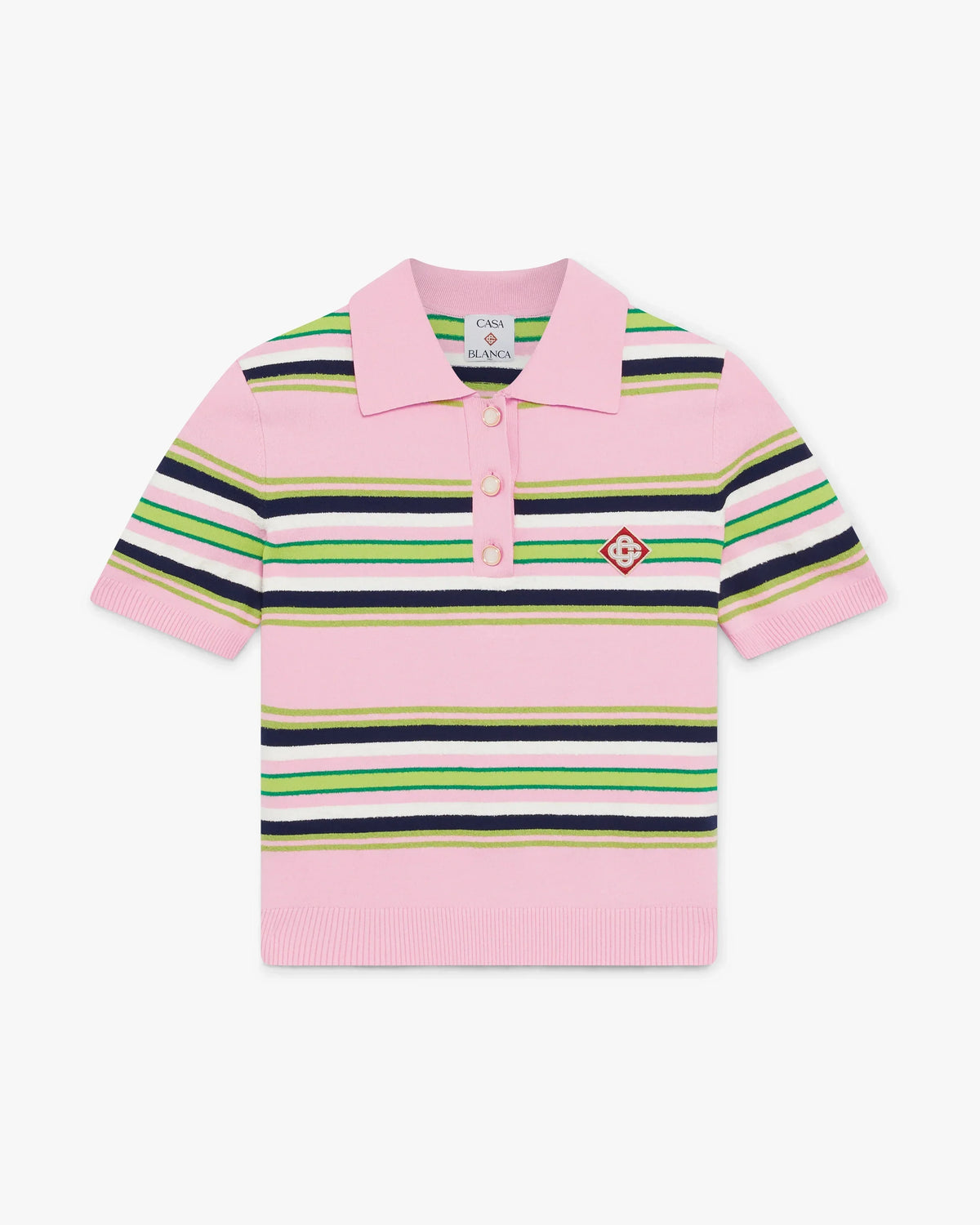 Pink & Green Striped Fitted Polo Shirt | Casablanca Paris | Image 1