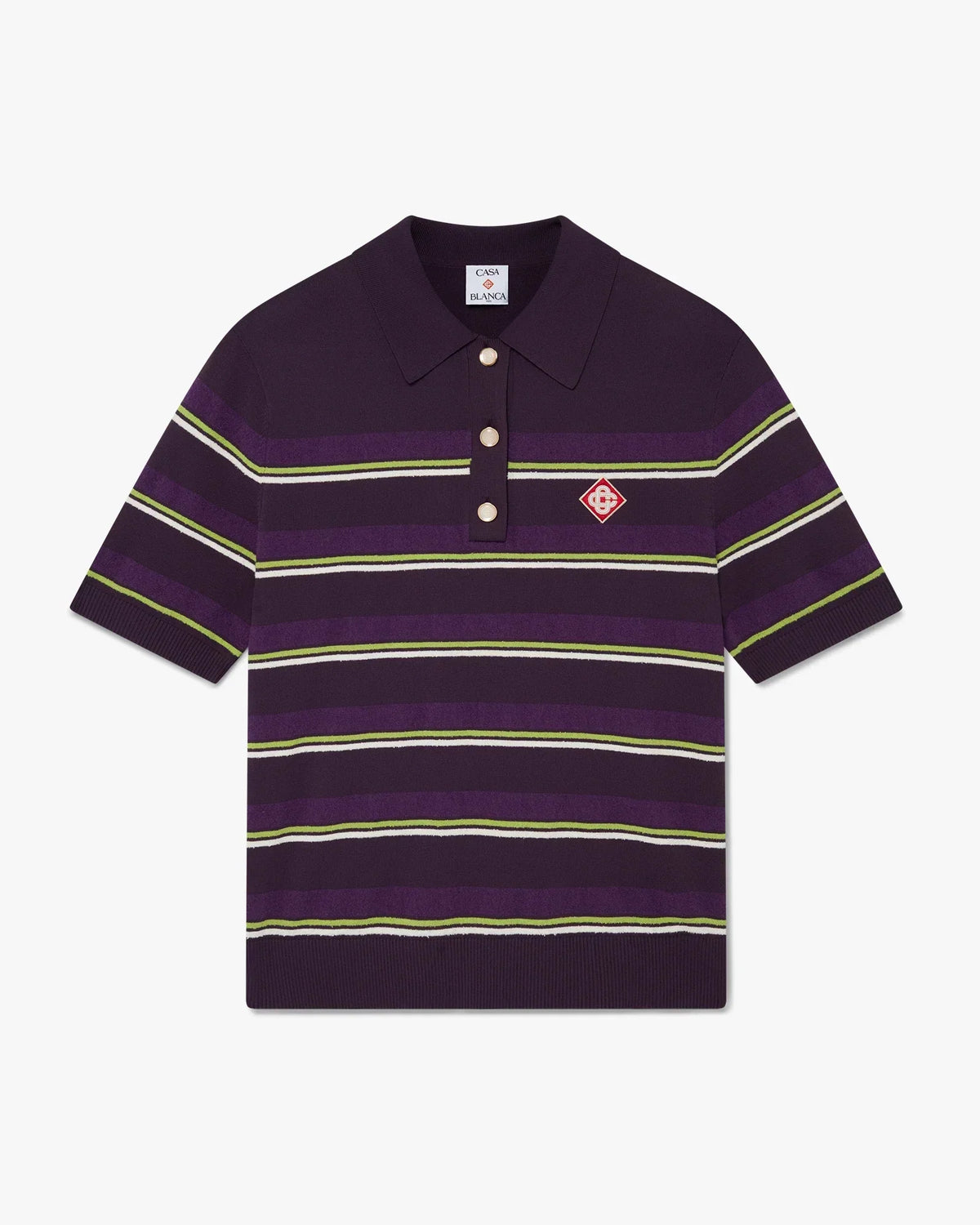 Purple & Green Striped Fitted Polo Shirt | Casablanca Paris | Image 1