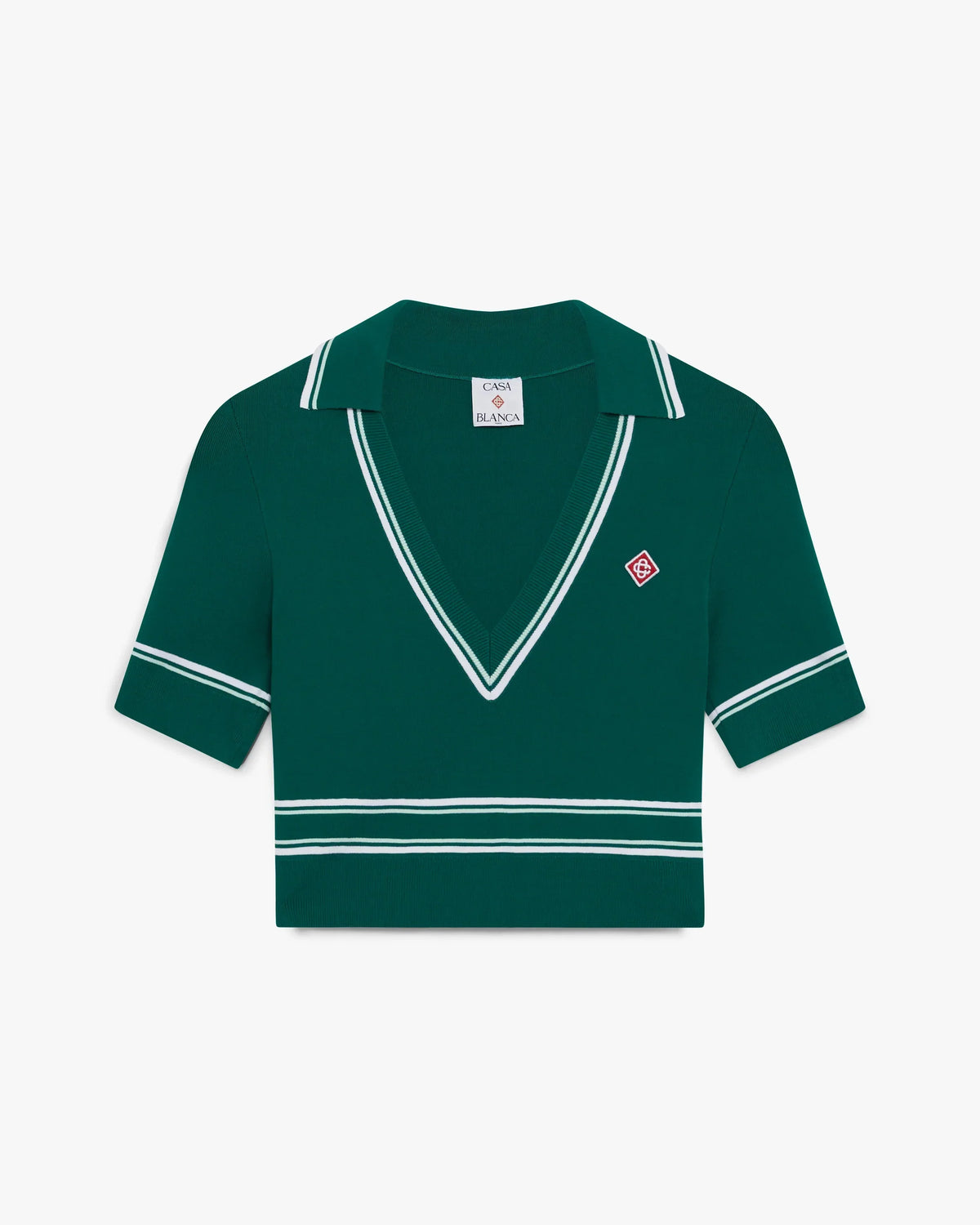Green Cropped Knit Polo Shirt | Casablanca Paris | Image 1