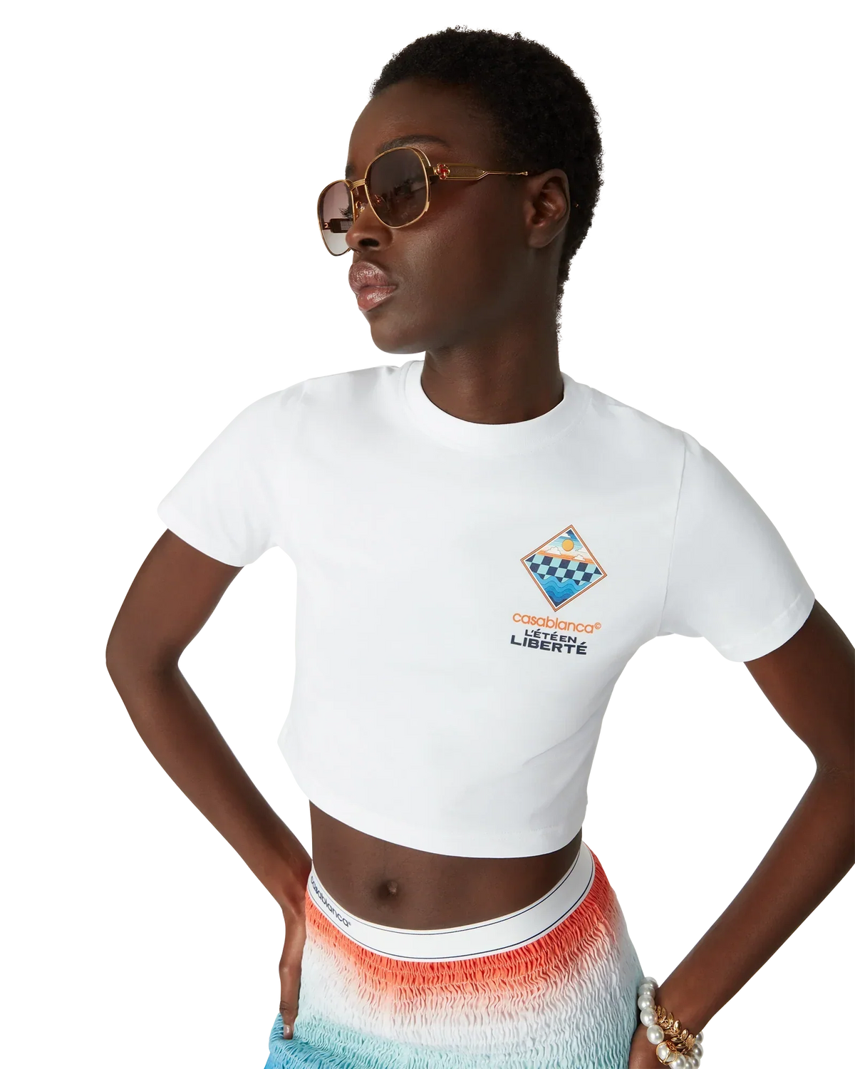 The L'été En Liberté Short Sleeve Cropped T-Shirt | Casablanca Paris | Image 5